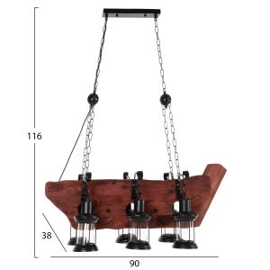 Chandelier with 6 lamps Hm4117 wood-metal-glass 116hcm