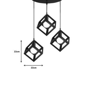 Chandelier with three lamps Kibe I black metal 48x28cm