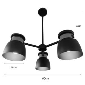 Three-lamp chandelier Pomonge black metal-wood D60x70cm