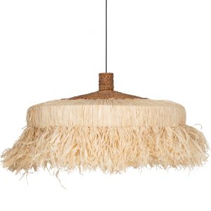 Chandelier with cylindrical shade made of sisal fibers in natural color 80x80x45hcmhm7790