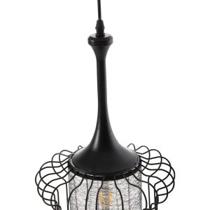 Chandelier black metal and white textile D24x130hcm Hm4087