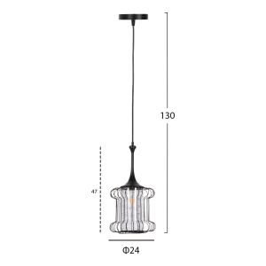 Chandelier black metal and white textile D24x130hcm Hm4087