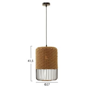 Полилей, пясъчно бежово хартиено въже-черна метална рамка, D26x40-120hcm Hm4340