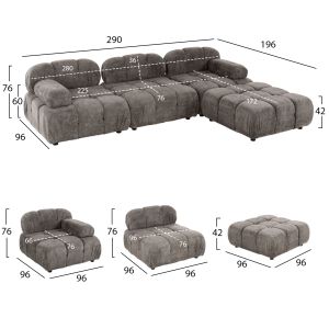 Полиморфен диван Stonehenge Shifter Hm6073,02 текстуриран плат в сив цвят 290x196x76hcm
