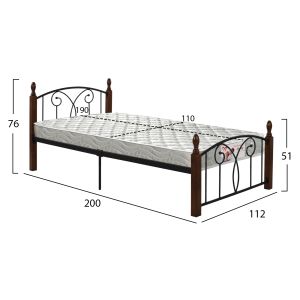 Полудвойно легло с матрак Suzie Hm21333 метал и дърво в орех - матрак 110x190см
