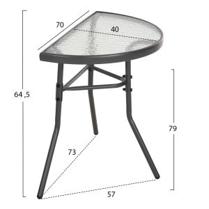 Semicircular table Lima Hm5967.01 metal in gray color with glass top 70x40x64.5hcm
