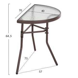 Semicircular table Lima Hm5967.02 metal in brown color with glass top 70x40x64.5hcm
