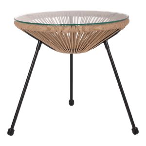Side table Allegra black metal legs and natural rattan Hm5873,01 D47χ45hcm