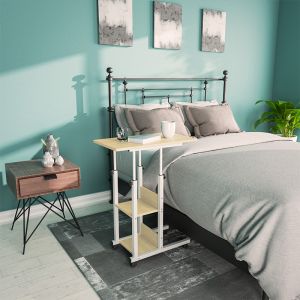 Babs side table on wheels in white/natural color 60x40x85cm