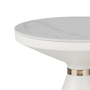 Помощна маса Coozlin бял мрамор синтерован камък и бяло-златен метал D50x50см