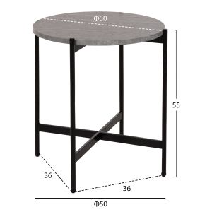 Side table Hm9589.02 MDF gray marble-black metal base D50x55hcm