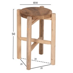 Side table Hover Hm7900 solid teak wood in natural color D30x50cm