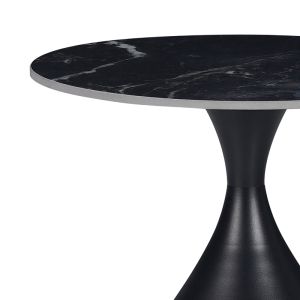 Side table Kirkene black marble color sintered stone and black metal D50x50cm