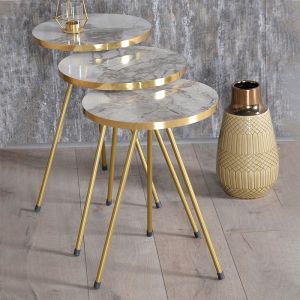 Помощни маси Weber сет 3бр с мраморен ефект