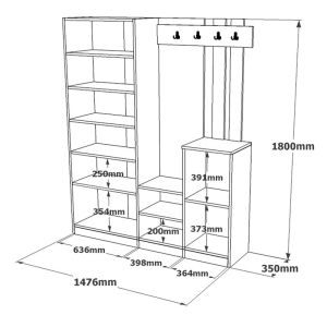 Doorse melamine coat rack, white/sonoma color, 147.5x35x180cm
