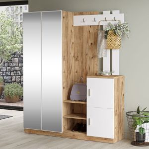 Doorse melamine coat rack, white/sonoma color, 147.5x35x180cm