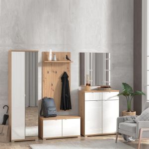 Portmanteau Tenerife P2 Og with mirror artisan oak-white painted glass 58x40x193cm