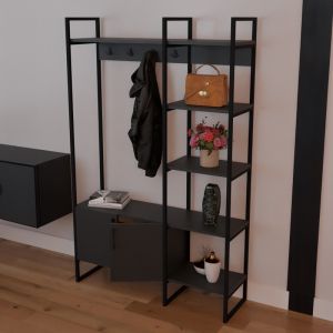 Thoj coat rack made of melamine and metal, anthracite/black color 120x34x180cm
