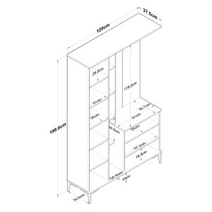 Zozmo melamine coat rack, white/walnut, 120x37.5x198.6cm