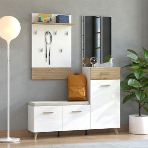 Portmanto with mirror Sein Artisan white lacquer 141x35.5x189.5cm