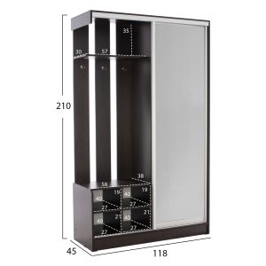 Portmanto with shoe cabinet and mirror Dulce wenge color Hm2424,02 118x45x210cm