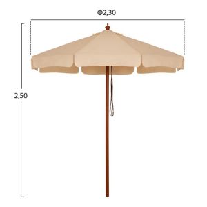 Professional umbrella 2.30m with wooden frame Hm6021 in beige color