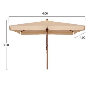 Professional umbrella 4x4m with wooden frame Hm6023 in beige color