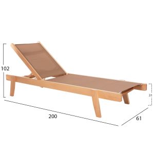 Professional chaise longue made of beech, chalk, in natural color and mocha textile 200x61-66x31-91 cm. Hm10356.05