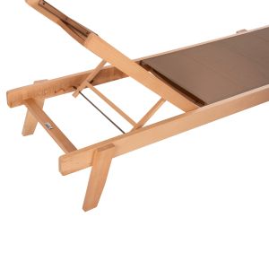 Professional chaise longue made of beech, chalk, in natural color and mocha textile 200x61-66x31-91 cm. Hm10356.05