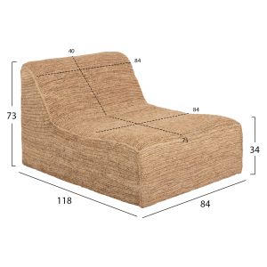 Bibloc pouf-chaise lounge with teak frame and hydrohyacinth upholstery, 84x118x73cm Hm5989