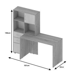 Scarlet desk-library in sonoma-white color 161x60x150cm