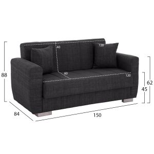 Two-seater sofa bed Hm3241.03 with gray fabric 150x84x88cm