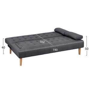 Sofa bed Wanda Hm3149.01 with gray textile fabric and 2 pillows 190x84x83cm