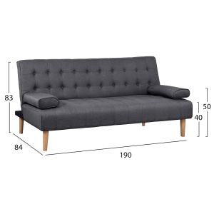 Sofa bed Wanda Hm3149.01 with gray textile fabric and 2 pillows 190x84x83cm