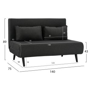 Sofa bed two-seater gray textile Hm3077,03 140x75x89cm