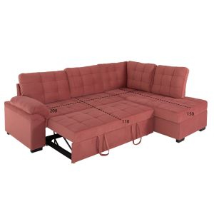 Right-angle sofa bed Jade Hm3144,03r with plush fabric, rose ash color 250x80-180x73-88hcm