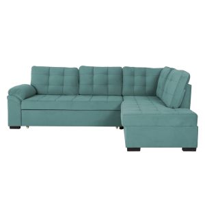 Right-angle sofa bed Jade Hm3144,04r with plush fabric, green color 250x80-180x73-88hcm