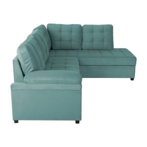 Right-angle sofa bed Jade Hm3144,04r with plush fabric, green color 250x80-180x73-88hcm