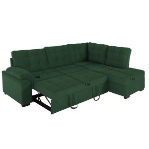 Right-angle sofa bed Jade Hm3144,05r with plush fabric, Cyprus green color 250x80-180x73-88hcm