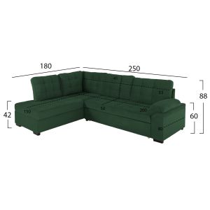 Left corner sofa bed Jade Hm3144,05l with plush fabric Cyprus green 250x80-180x73-88hcm