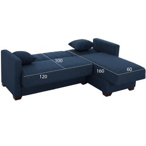 Ghufran Hm3244.07 reversible corner sofa bed with chest of drawers - with blue textile fabric 200x133x77hcm