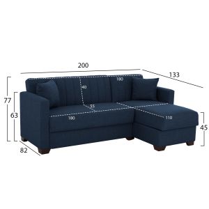 Ghufran Hm3244.07 reversible corner sofa bed with chest of drawers - with blue textile fabric 200x133x77hcm