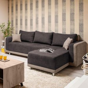 Preston corner sofa bed with brown and beige fabric