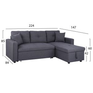 Corner sofa bed Wayne 224x147x85 Hm3028.11 gray textile