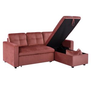Wayne corner sofa bed with plush rose ash fabric 224x147x85cm Hm3028.12