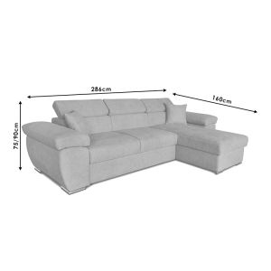 Comy reversible corner sofa bed, gray, 286x160x75-90cm