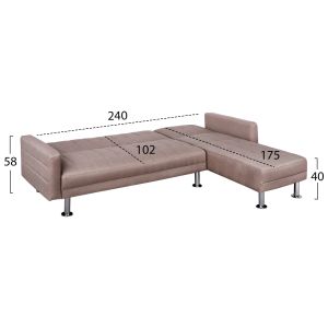Reversible corner sofa bed Holden Hm3147,02 in beige color 265x151x78cm
