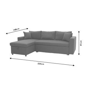 Lilian reversible corner sofa bed, anthracite color, 225x148x81cm