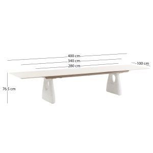 Extendable dining table Goffen Sm6410.01 aluminum ivory top and sintered stone 280-400x100x76.5in