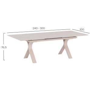 Extendable aluminum dining table Andromeda (l) Sm6184 frame and top made of sintered stone in ivory color 240-300x100x76.5h